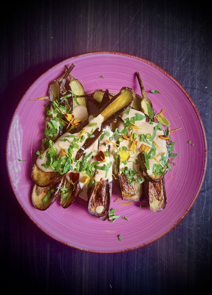 Roasted Eggplants With Laab Spiced Tahini & Yogurt Sauce