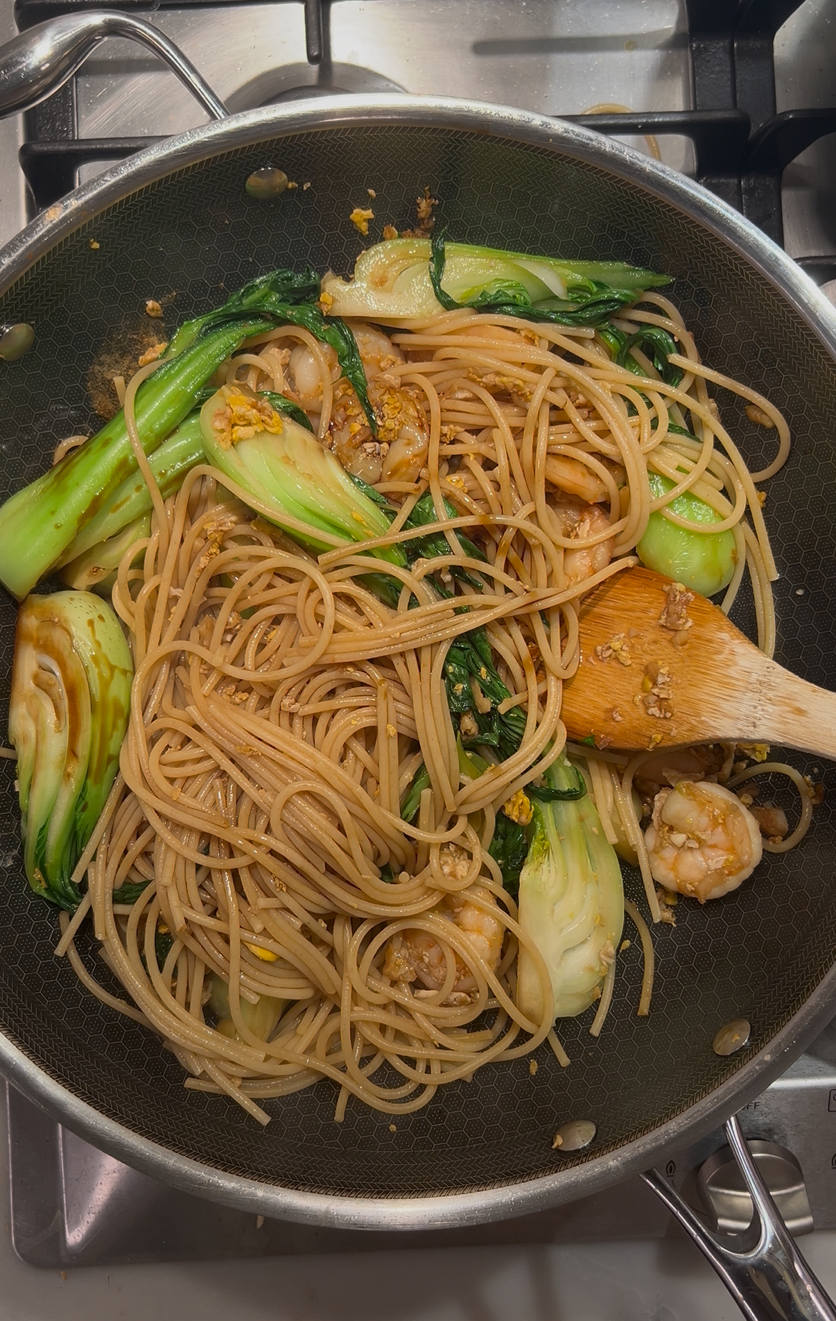 Spaghetti Pad See Ew with Shrimp & Bok Choi
