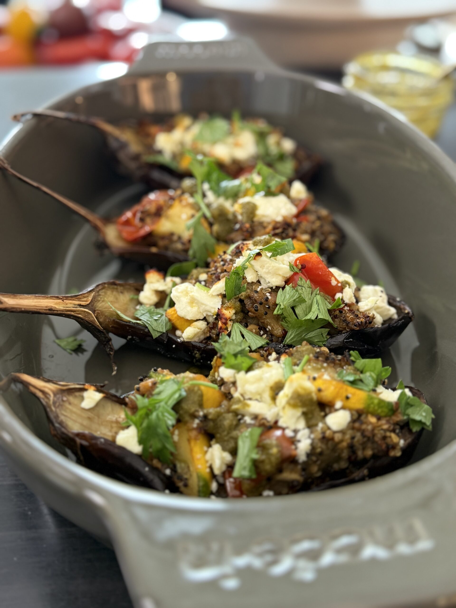 Quinoa-Stuffed Eggplant & Basil–Lemon Drizzle